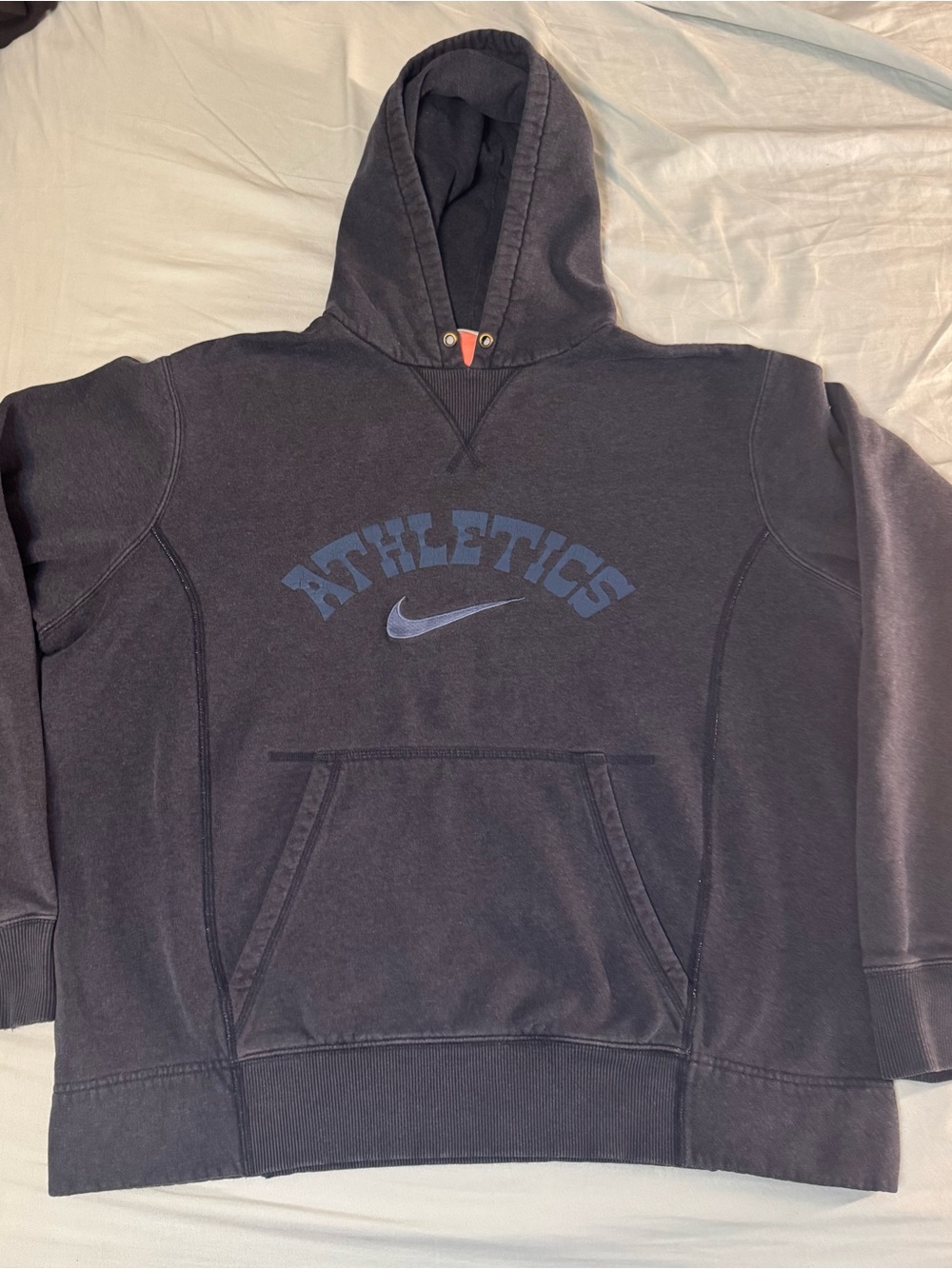 Vintage Nike Men’s Crewneck Hoodie in Charcoal with Blue Logo